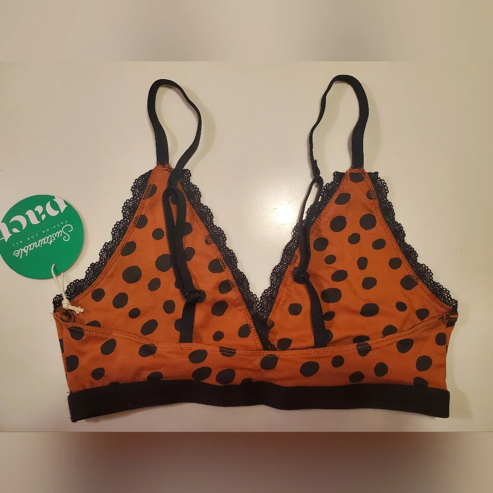 NWT Pact Organic Orange And Black Polka Dot Bralette Size Small - Picture 2 of 2